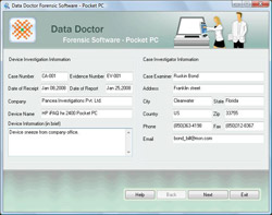 Pocket PC forensic software screenshot