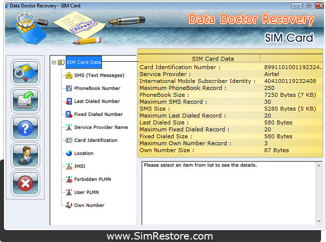 Sim Sim Card Data Show